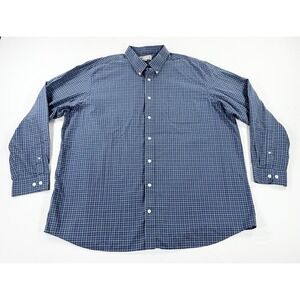 Duluth Trading Wrinkle Fighter Blue Grid Check Button Down Shirt Men's 3XL Tall